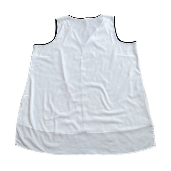 SPENSE Womens Plus Size 2X Sleeveless White Black Trim Pleated V Neck Tank Shirt - Picture 2 of 5